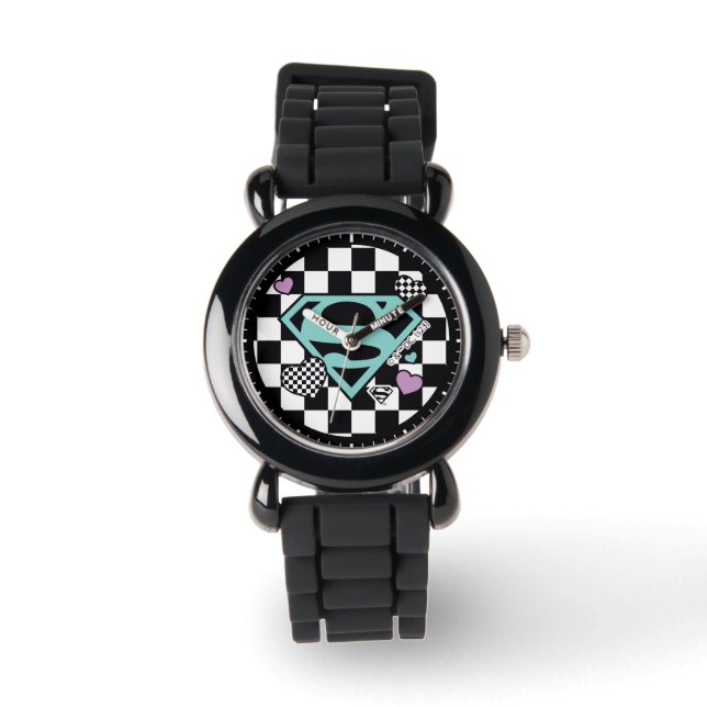 Skater Girl Supergirl Herz S Schild Armbanduhr (Vorderseite)