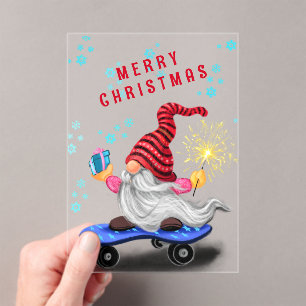 Skater Gnome mit Geschenken Weihnachtskarte Acryleinladungen