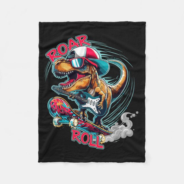 Skater Guitar T-rex Roar Roll Dinosaur For Boys Me Fleecedecke (Vorderseite)