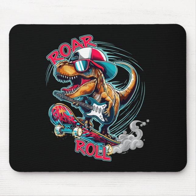 Skater Guitar T-rex Roar Roll Dinosaur For Boys Me Mousepad (Vorne)