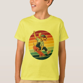 Skater Hund Retro-Sonnenuntergang T-Shirt