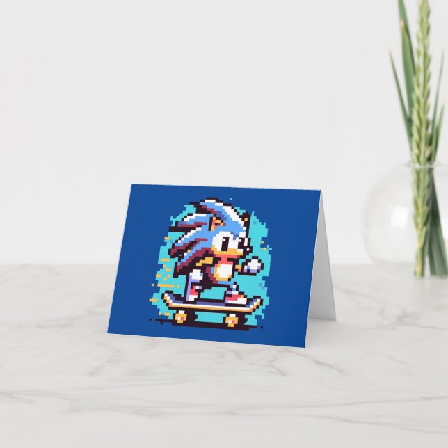Skater Igel Schnell & Fun Pixel Art Skateboarding Karte (Vorderseite)