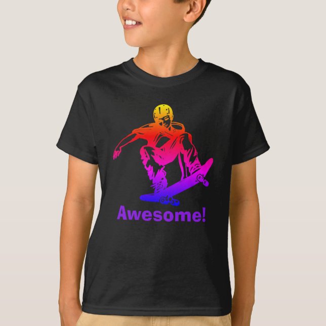 Skater-Jungen-fantastischer RegenbogenSkateboarder T-Shirt (Vorderseite)
