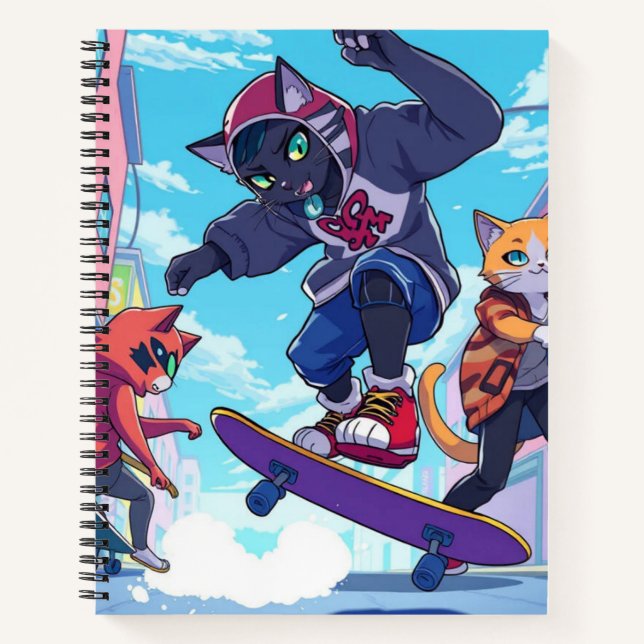 Skater Katzen Notizbuch (Vorderseite)