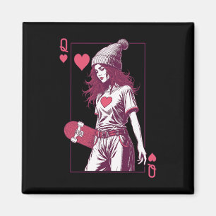 Skater Mädchen Queen Of Hearts Karte Skateboarder Magnet