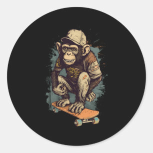 Skater Monkey Schimpanzee Skateboard für Skateboar Runder Aufkleber