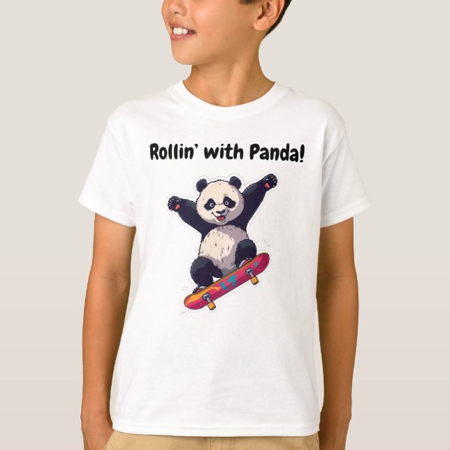 Skater Panda Kinder T-Shirt – Cartoon Tee (Vorderseite)
