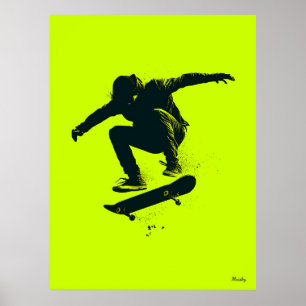 Skater Poster - Schwarze Silhouette auf Neon Green