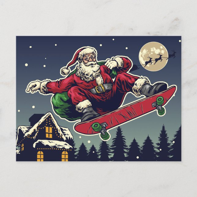 Skater Santa Postcard Postkarte (Vorderseite)