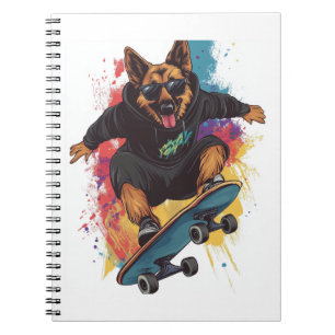 Skater Schäferhund � Cooler Skateboard-Hund Notizblock