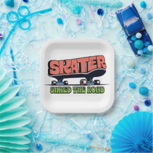 Skater Shred the Road – Retro 70er Skateboarding Pappteller