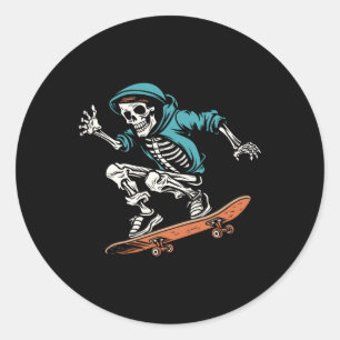 Skater Skeleton Halloween Skateboarder Men Runder Aufkleber
