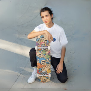 Skater Skeletts Farbiger Cartoon SchädelCrew Skateboard