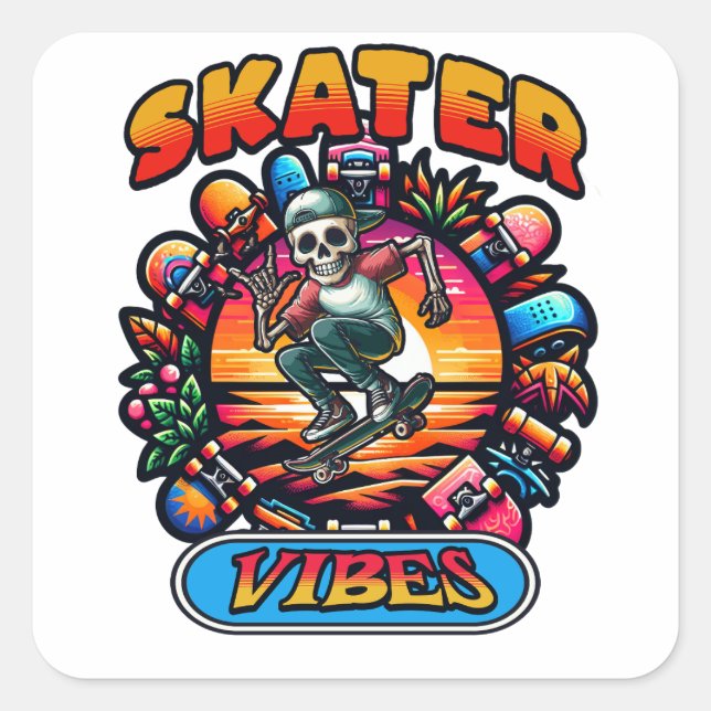 SKATER VIBES! QUADRATISCHER AUFKLEBER (Vorderseite)