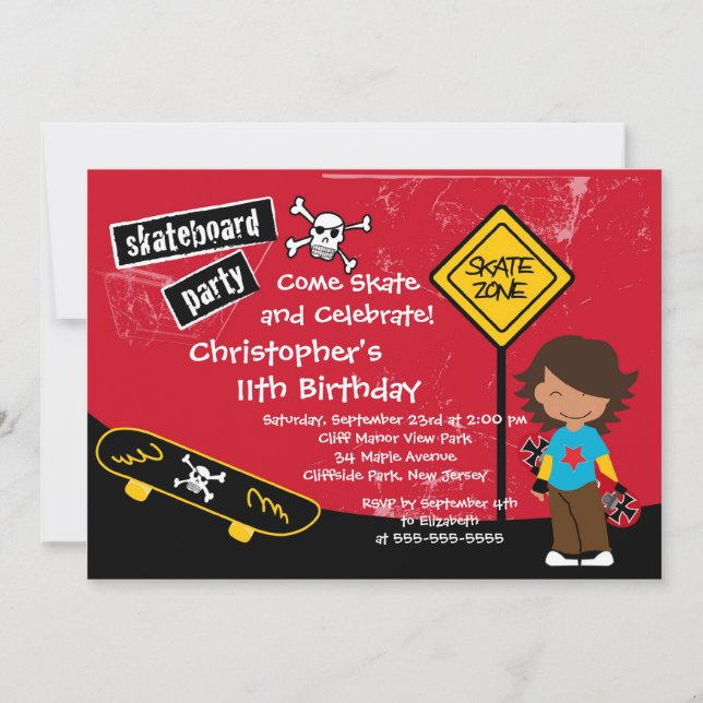 Skateskateboard-Party-Geburtstags-Einladungen Einladung (Vorderseite)