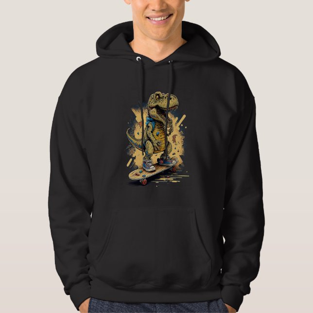 Skating Dinosaur rex on Skateboard Hoodie (Vorderseite)