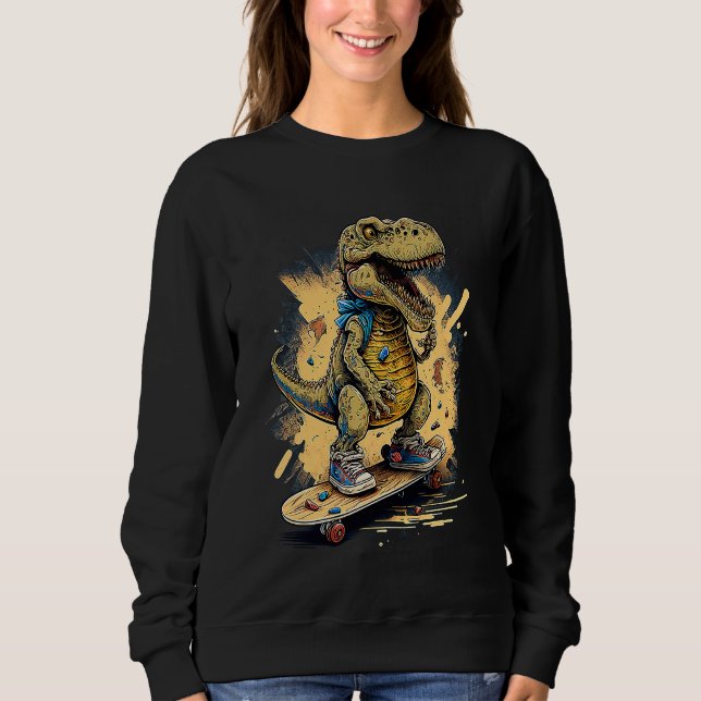 Skating Dinosaur rex on Skateboard Sweatshirt (Vorderseite)