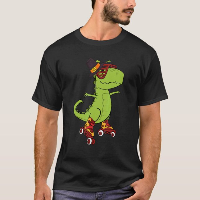 Skating Dinosaur Thanksgiving Day Cool Rex Roller  T-Shirt (Vorderseite)