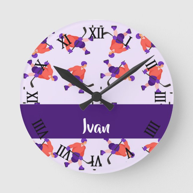 Skating ice hockey player pattern runde wanduhr (Vorderseite)