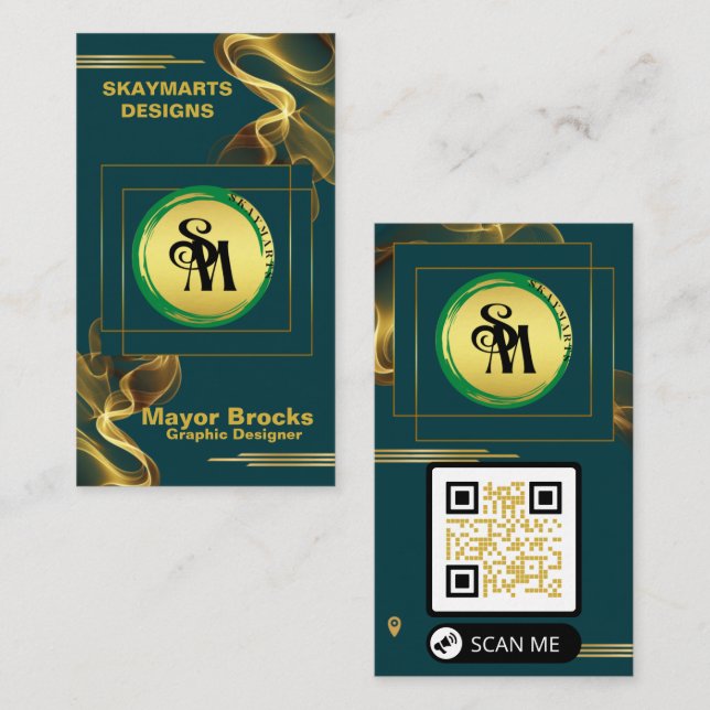 Skaymarts | Einzigartiger grüner und goldener QR-C Visitenkarte (Vorne/Hinten)