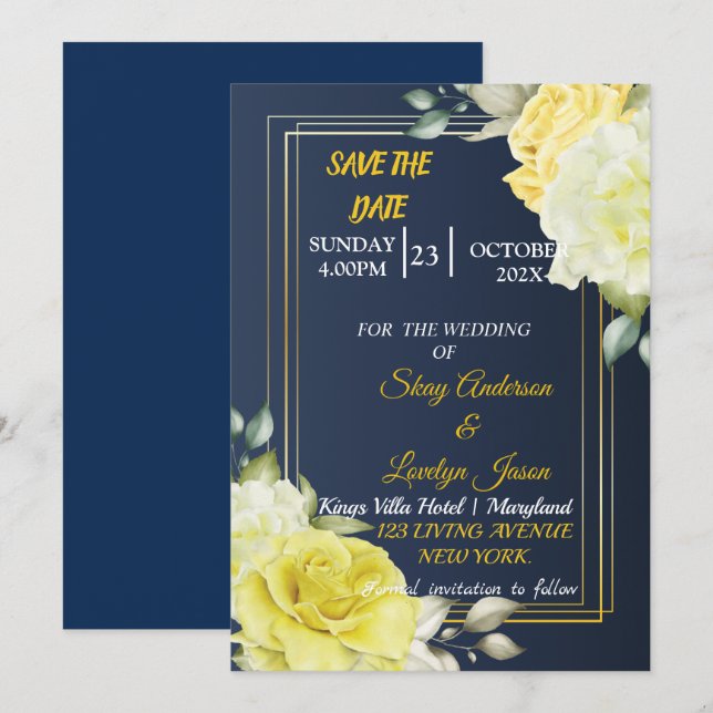 Skaymarts | Einzigartiges Navy Blue Floral Save th The Date (Vorne/Hinten)