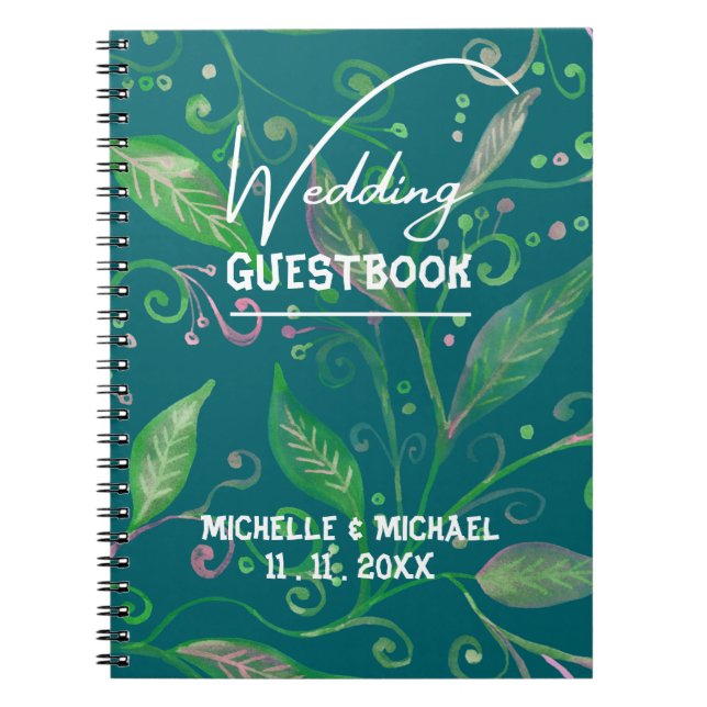Skaymarts | Elegant Green Floral Wedding Guest Notizblock (Vorderseite)
