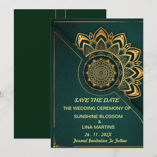 Skaymarts | Mandala Calligraphic Script Rette das Save The Date (Vorne/Hinten)