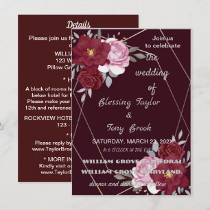 Skaymarts   Maroon Elegant Calligraphic Wedding I Einladung