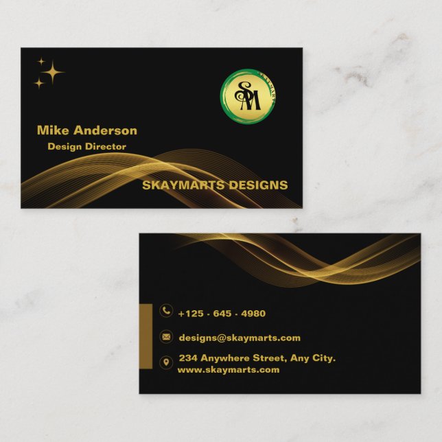 Skaymarts | Minimalistisches Black Gold Logo Busi Visitenkarte (Vorne/Hinten)
