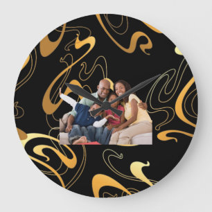 Skaymarts Schwarze Hintergrundmuster für die Fam Große Wanduhr