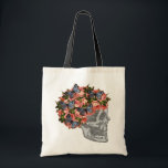 Skelegirl Tasche<br><div class="desc">Gestaltete Kunst. Aus 3 verschiedenen Bildern hochgeladen,  jedes als post Copyright Buch Illustration. Schädel,  Rose und Schmetterlinge alle verändert,  gefärbt und als Collage im Cybershop zusammengesetzt. Einzigartig,  punky und mädchenhaft.</div>