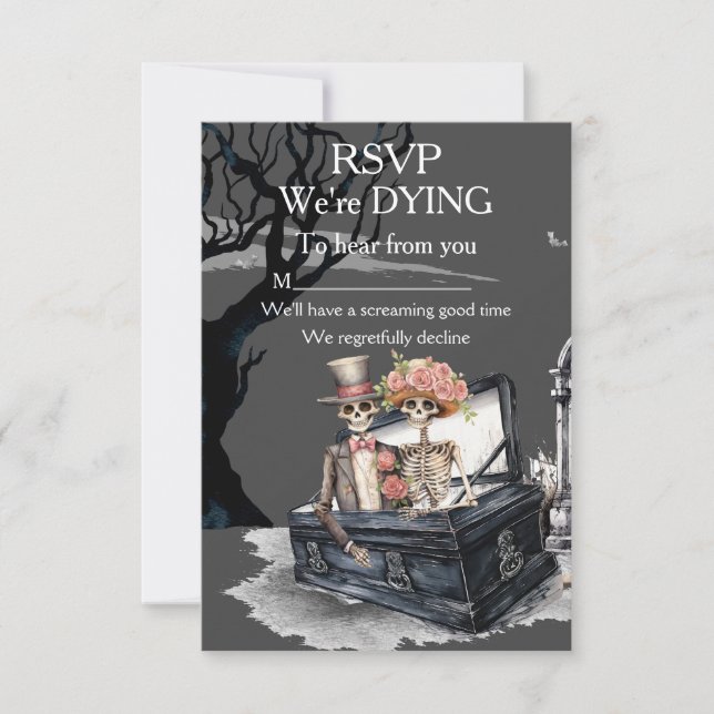 Skeletal Couple Wedding RSVP Karte (Vorderseite)