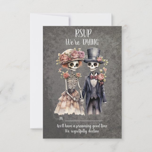 Skeletal Couple Wedding RSVP Karte (Vorderseite)