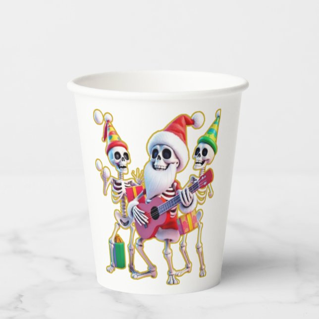 **Skeleton 3D Christm Santa Party – Funnyas Skelet Pappbecher (Vorderseite)