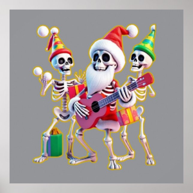 **Skeleton 3D Christm Santa Party – Funnyas Skelet Poster (Vorne)