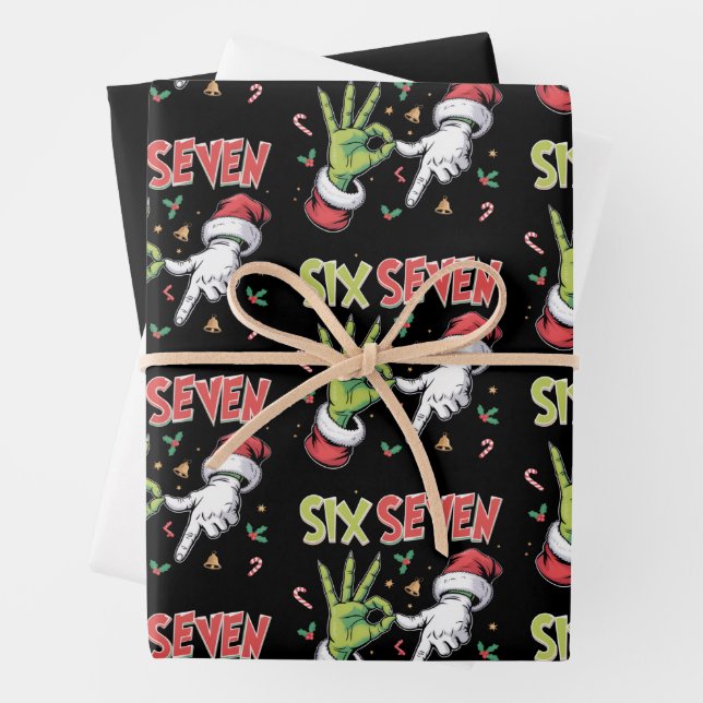 Skeleton 6 7 Christmas Six Seven Meme Xmas Geschenkpapier Set (Beispiel)