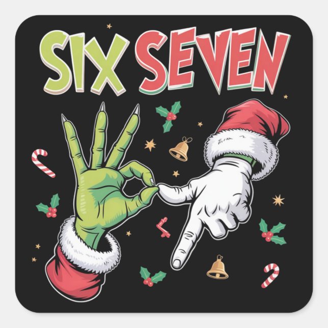Skeleton 6 7 Christmas Six Seven Meme Xmas Quadratischer Aufkleber (Vorderseite)