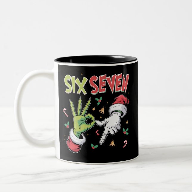 Skeleton 6 7 Christmas Six Seven Meme Xmas Zweifarbige Tasse (Links)