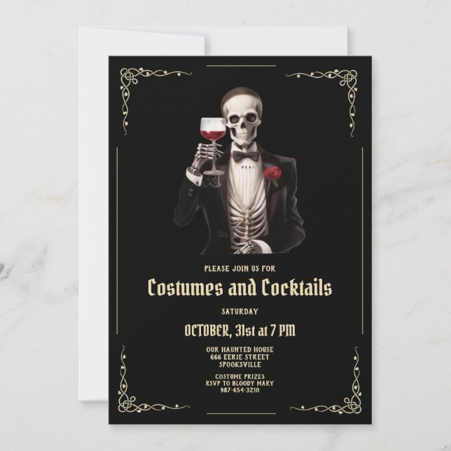 Skeleton Adult Halloween Cocktail Party Einladung (Vorderseite)