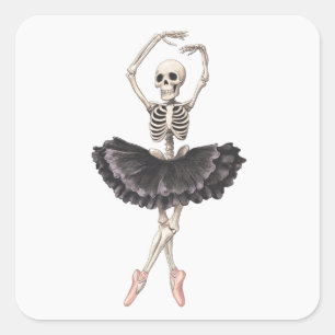 Skeleton Ballerina - Spooky Grace trifft Gotik Quadratischer Aufkleber