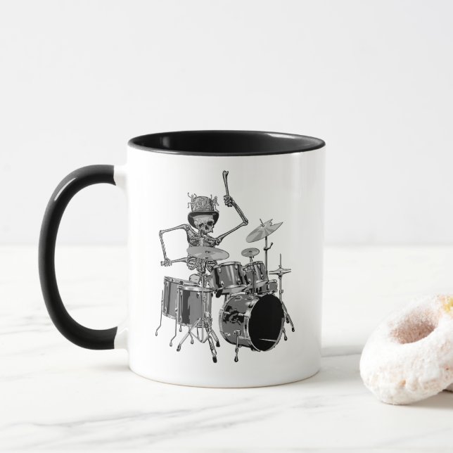 Skeleton Band Drummer Tasse (Mit Donut)