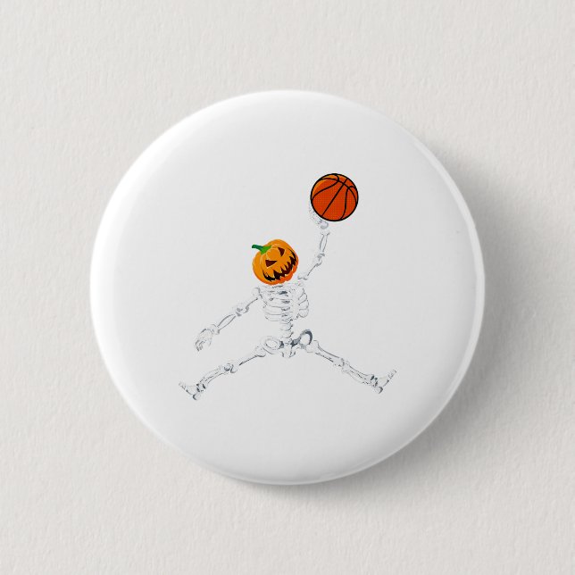 Skeleton Basketball Halloween Pumpkin Slam Dunk Button (Vorderseite)