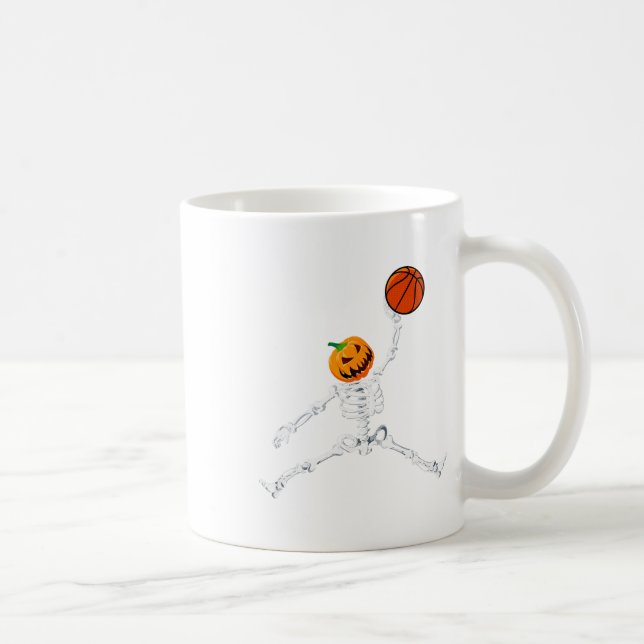 Skeleton Basketball Halloween Pumpkin Slam Dunk Kaffeetasse (Rechts)