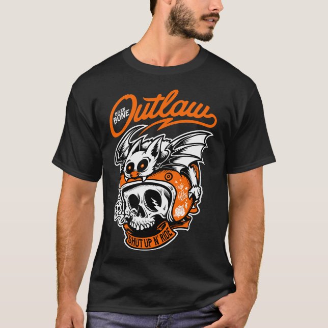 Skeleton Biker Bone Outlaw Motorcycle Mens T-Shirt (Devant)