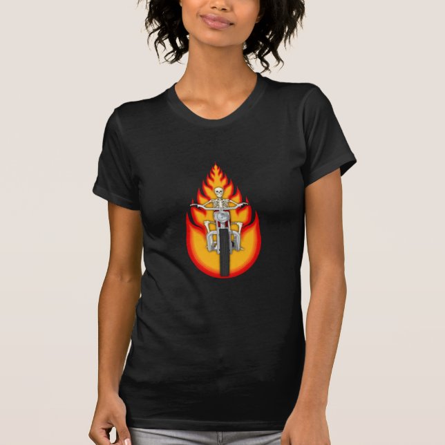 Skeleton Biker & Flames : T-shirts (Devant)