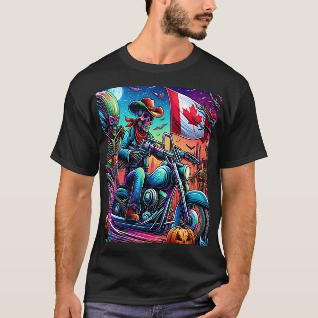 Skeleton Biker's Halloween Adventure T-Shirt (Vorderseite)