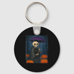 Skeleton Black Cat Lila Umbrella Pumpkin Hallowe Schlüsselanhänger