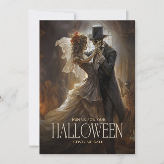 Skeleton Bride Groom Couple Adult Halloween-Party Einladung (Vorderseite)