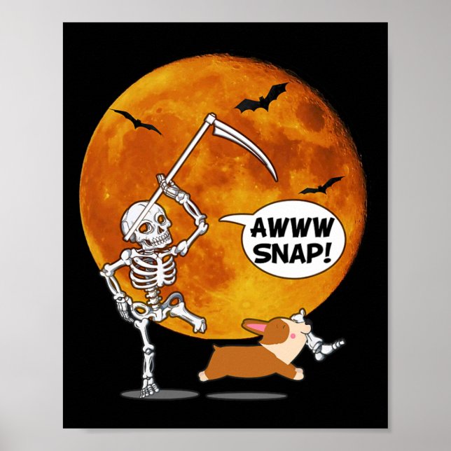Skeleton Broken Leg Halloween Corgi Sensenmann Scy Poster (Vorne)