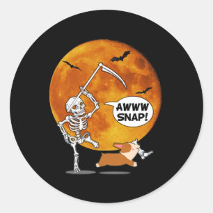 Skeleton Broken Leg Halloween Corgi Sensenmann Scy Runder Aufkleber